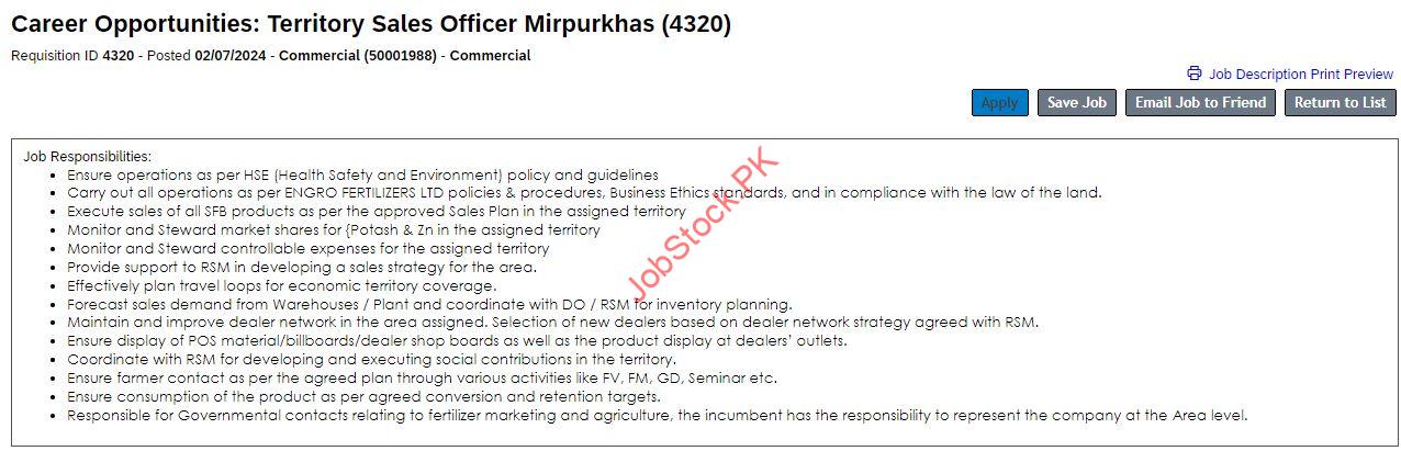 Job Position at Engro Corporation Mirpurkhas