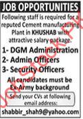 Job Positions at Cement Manufacturing Plant