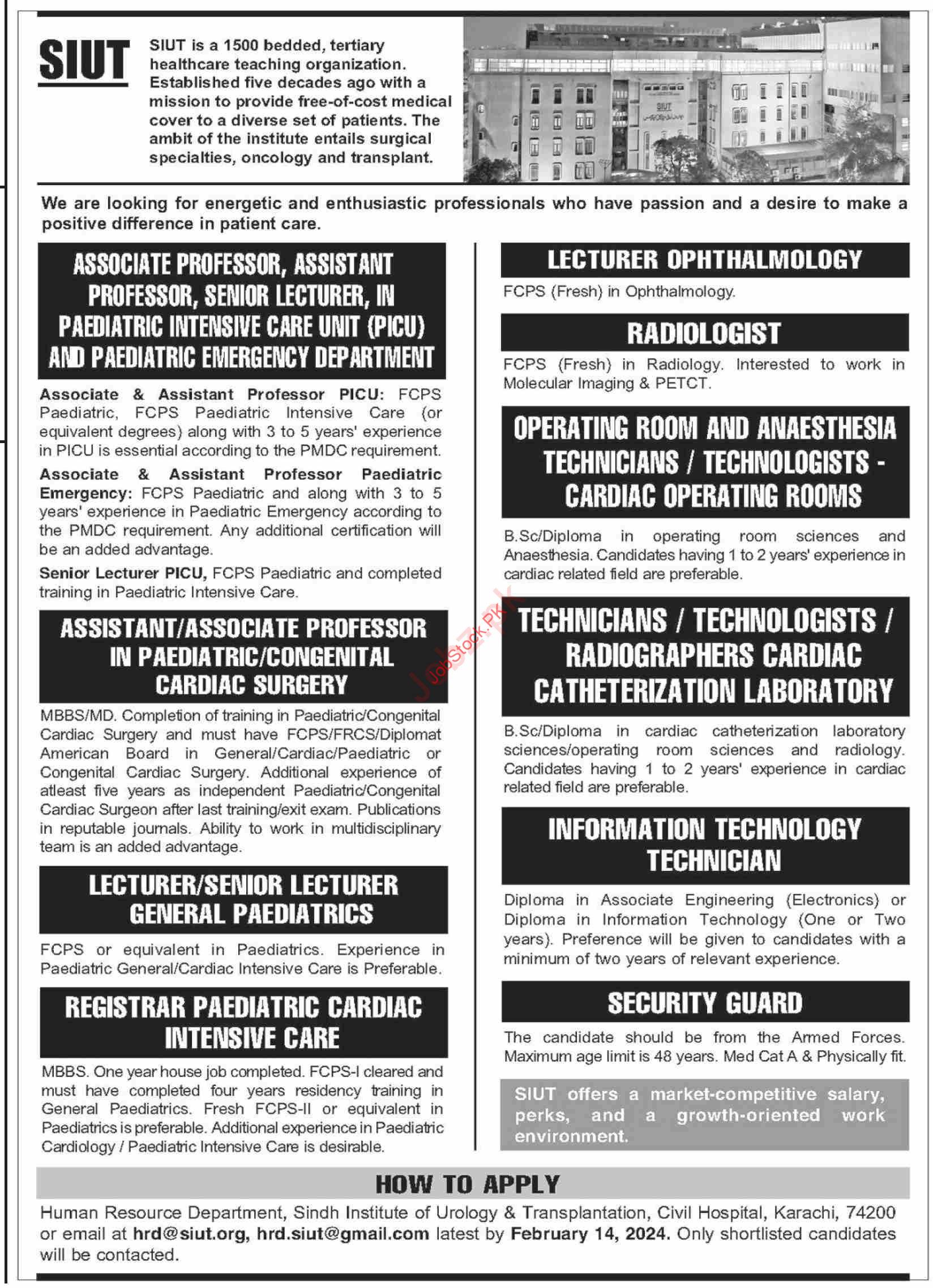 Job Vacancies at Sindh Institute of Urology SIUT