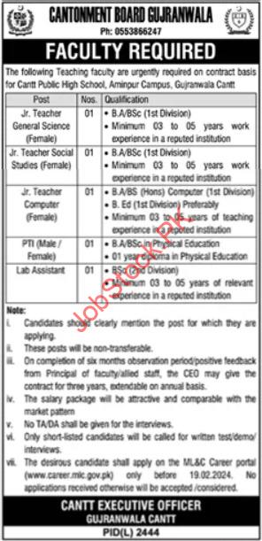 Jobs Available at Cantt Public High School