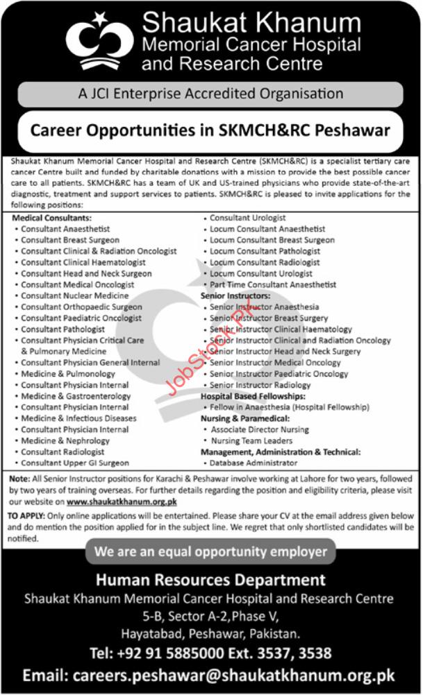Latest Shaukat Khanum Memorial Cancer Hospital Peshawar Jobs