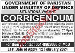 Ministry of Defence Islamabad Job Notice 2024