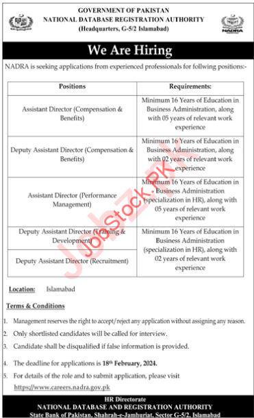 NADRA Headquarter Islamabad Jobs 2024