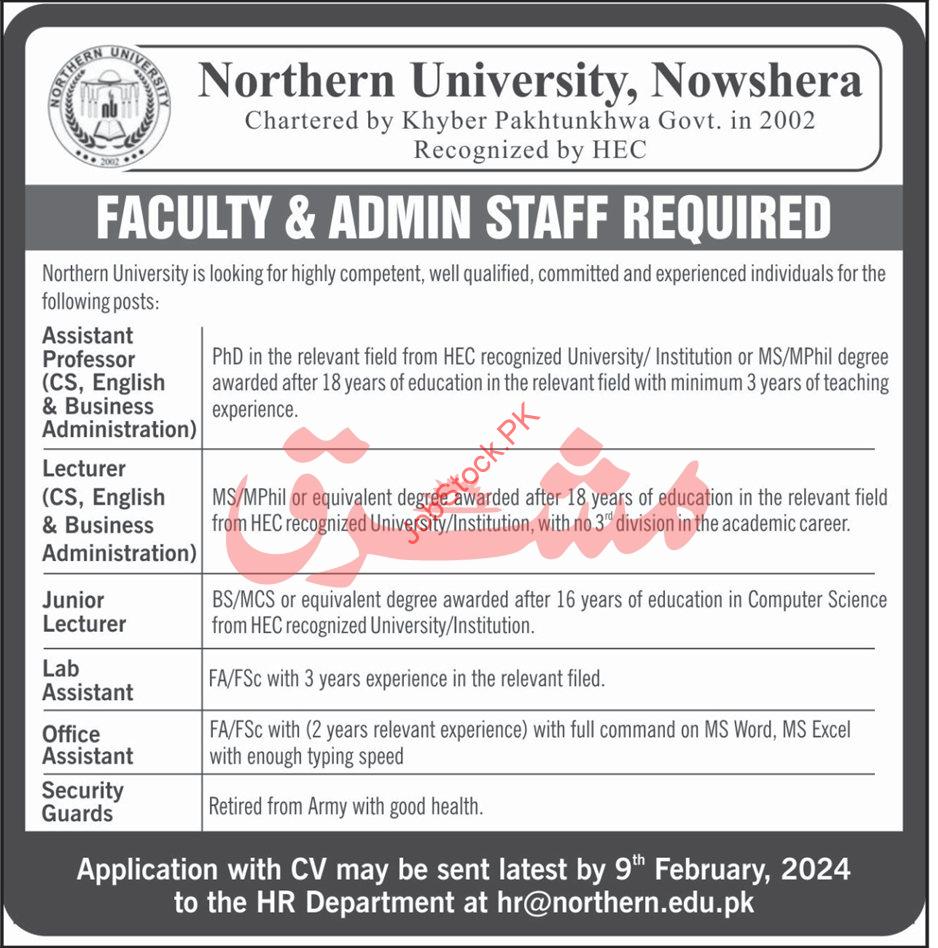 Northern University Nowshera Jobs 2024