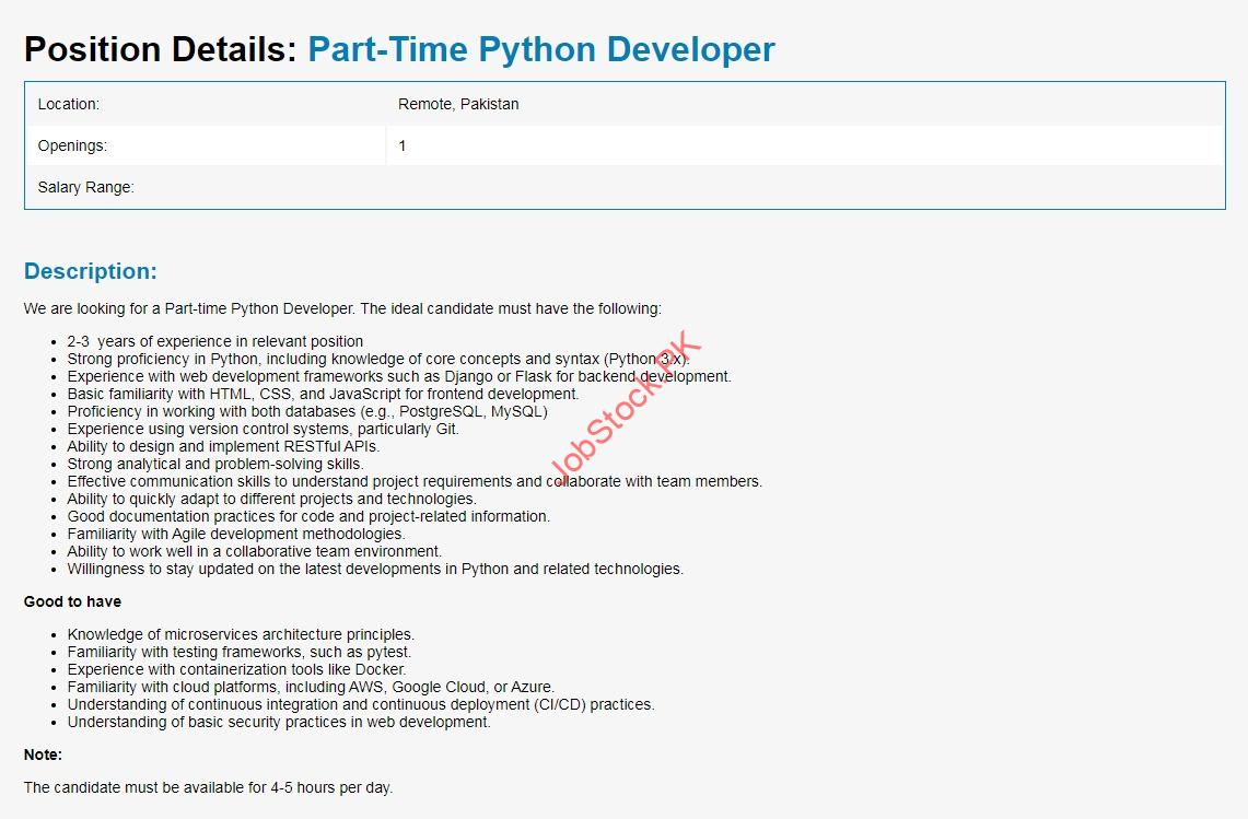 Part Time Python Developer Jobs in Intagleo Systems