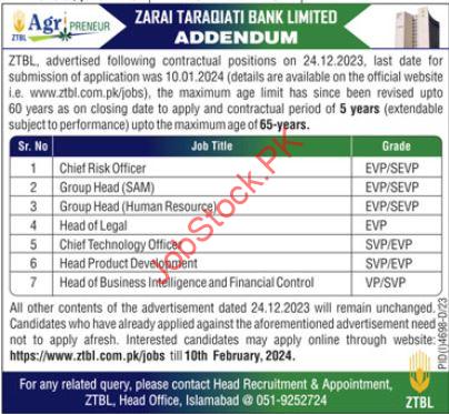 Positions Available at Zarai Taraqiati Bank Limited ZTBL