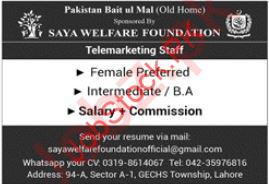 Saya Welfare Foundation Telemarketing Staff Jobs 2024