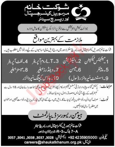 Shaukat Khanum Memorial Cancer Hospital Lahore Jobs 2024