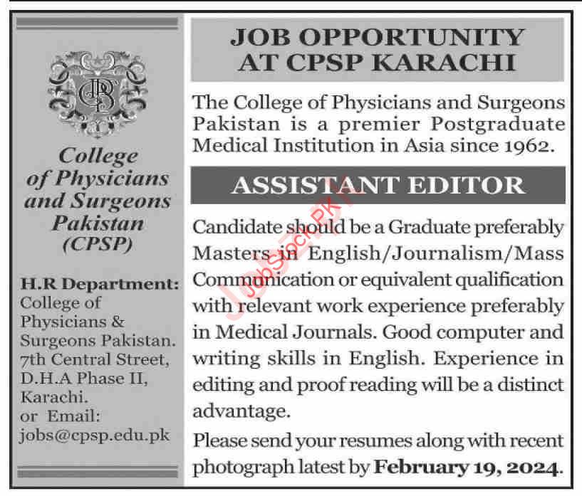 Situation Vacant at College of Physicians and Surgeons