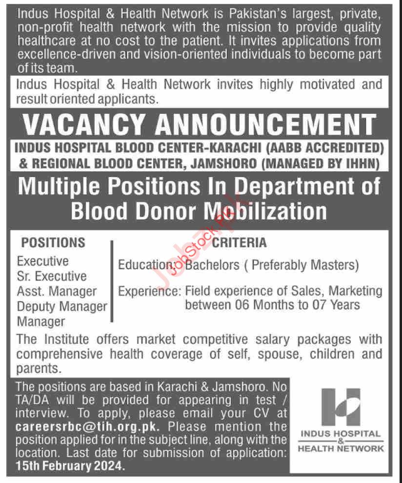 Vacancies Announcement at Indus Hospital & Health Network