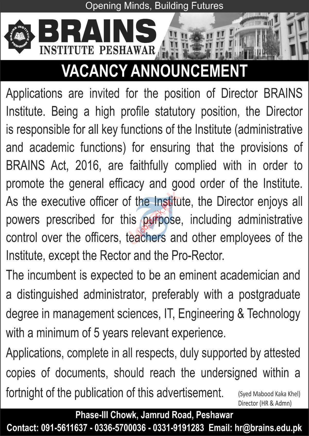 Vacancy Available at Brains Institute
