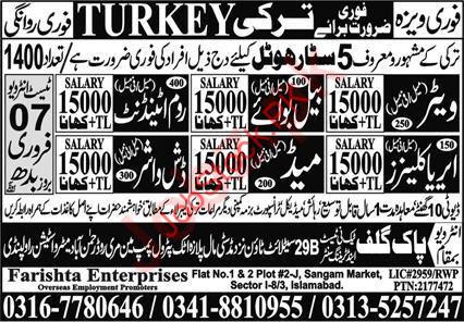 Waiter and Maid Jobs 2024 in Turkey